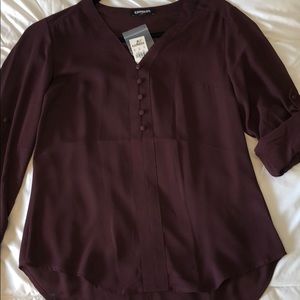 New express wine colored long sleeve blouse